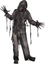 Burned zombie pak kostuum halloween met masker en handschoenen - apocalyps zwart geblakerd eng zombiepak horror