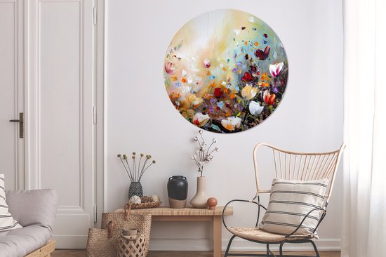 WallCircle - Wall Circle - Wall Circle - Peinture à l'huile - Fleurs - Coloré - Nature - Aluminium - Dibond - 120x120 cm - Intérieur et Extérieur XXL