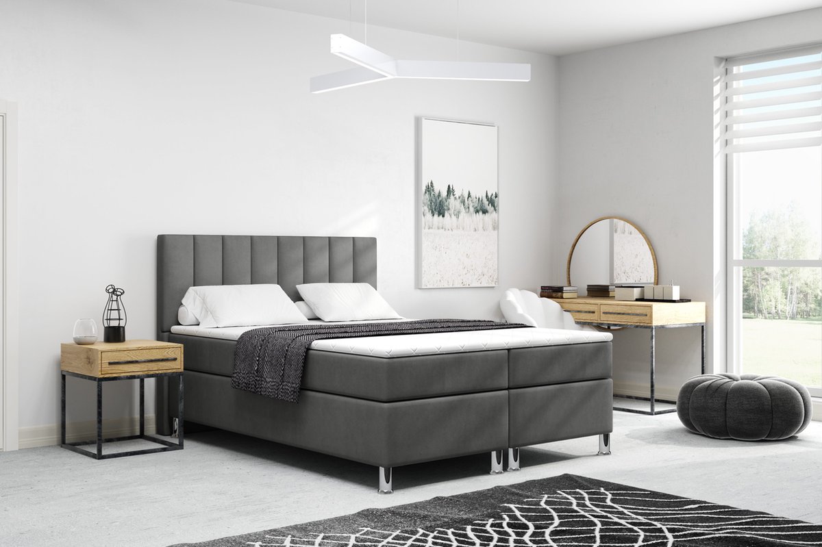 Meuba Home - Julio Boxspring - Antraciet - 140x200 - Binnen vering box - Met topper