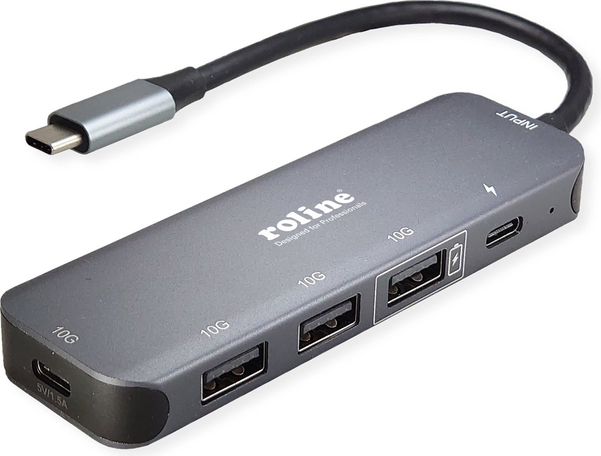 ROLINE USB 3.2 Gen 2 Hub, 4-voudig, Type-C aansluitkabel