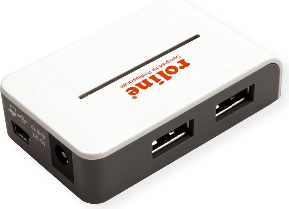 ROLINE USB 2.0 Hub, "Black and White", 4 poorts, met voeding