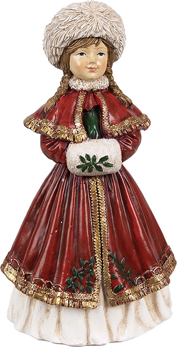 Clayre & Eef Beeld Meisje 9x7x17 cm Rood Polyresin