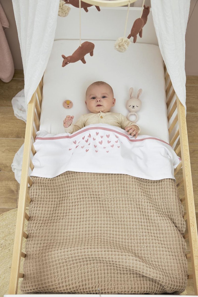 Meyco Baby Wafel Teddy ledikant deken - sand - 100x150cm - 2.0 TOG – foto 5