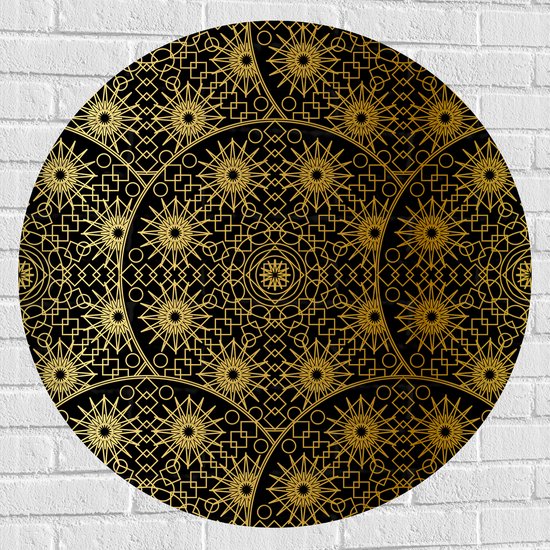 Muursticker Cirkel - Borden met Gouden Geometrische Print - 90x90 cm Foto op Muursticker