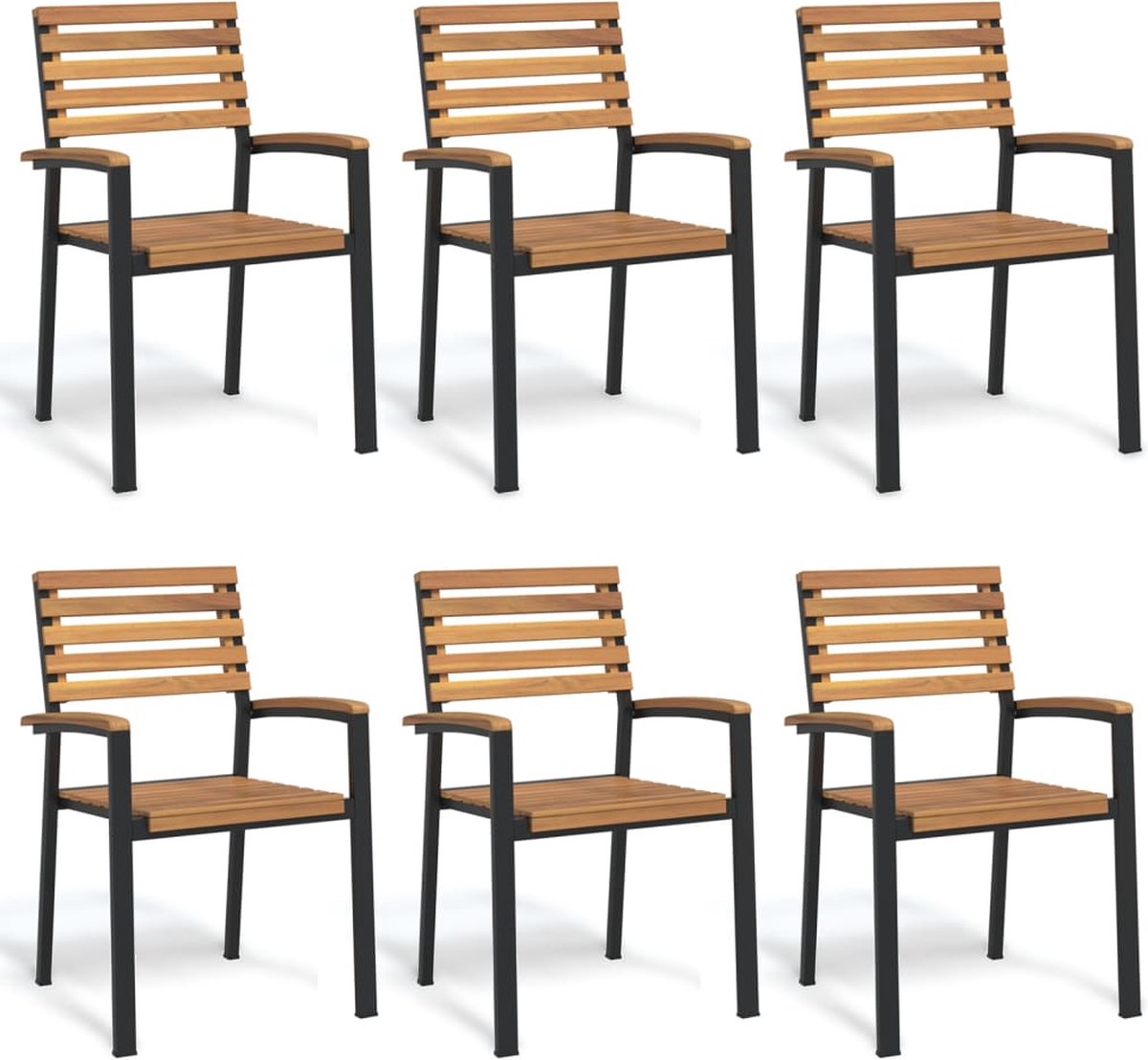 vidaXL - Tuinstoelen - 6 - st - stapelbaar - massief - acaciahout - en - metaal
