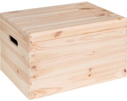 Houten kist KIM Maxi met klepdeksel - handgrepen - 39,5 x 29,5 x 23 cm - inhoud 24,1L - grenen houten kistje - opbergkisten