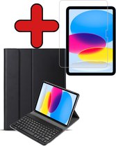 Hoes Geschikt voor iPad 2022 Hoes Toetsenbord Hoesje Keyboard Case Cover Met Screenprotector - Hoesje Geschikt voor iPad 10 Hoes Toetsenbord Case - Zwart