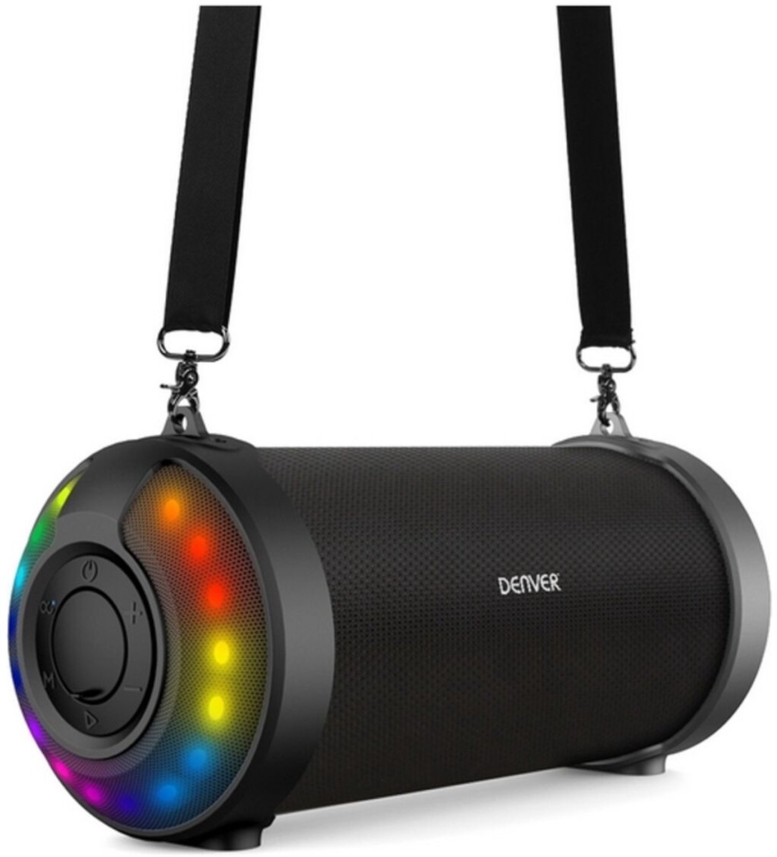 Denver Bluetooth Speaker met LED Verlichting - 85W - AUX/USB - Verstelbare Riem - BTG212 - Zwart