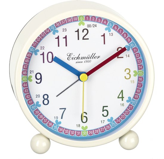 Eichmüller | Ik leer klok kijken | Gedetailleerde Analoge kinderwekker - oefenwekker | Eenvoudige duidelijke functionele klok met wekker functie | Kleur Beige