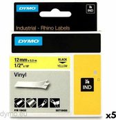 Laminated Tape for Labelling Machines Rhino Dymo ID1-12 12 x 5,5 mm Black Yellow Stick Self-adhesives (5 Units)