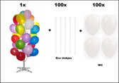 1x Ballonnen boom 180cm wit + 100x Ballonstokjes karton + 100x Ballonnen wit - Huwelijk Festival verjaardag thema feest party opening uitdeel