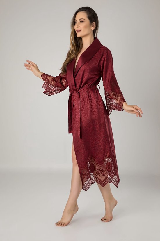 Dames Silk Ochtendjas / Badjas Jane / Bordeaux kleur / maat L/XL