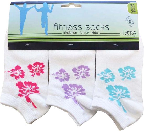 Meisjes enkelkousen fitness fantasie hawai - 6 paar gekleurde sneaker sokken - maat 27/30
