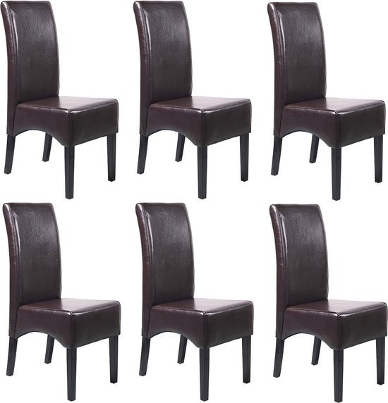Set van 6 eetkamerstoelen Keukenstoel Latina stoel, LEER ~ bruin, donkere poten