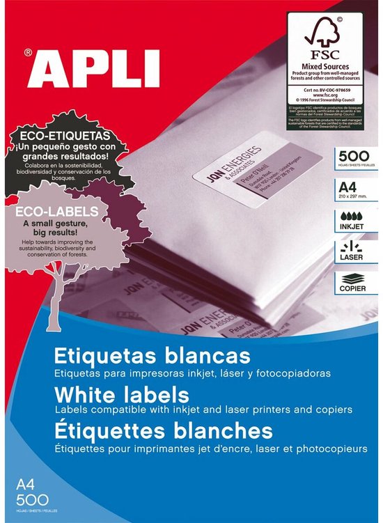 Adhesive labels Apli 1783 70 x 37 mm 500 Sheets White | bol