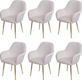 Set van 6 eetkamerstoelen MCW-F18, keukenstoel, retro design ~ fluweel crème-wit, gouden poten