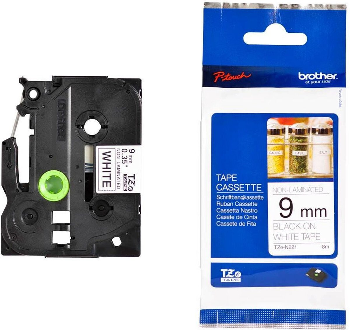 Brother TZe-N221 Tape Zwart op wit (9 mm)