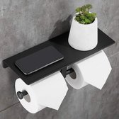 Porte-papier toilette, porte-papier toilette autocollant avec support en aluminium, support de téléphone pour cuisine et salle de bain, noir