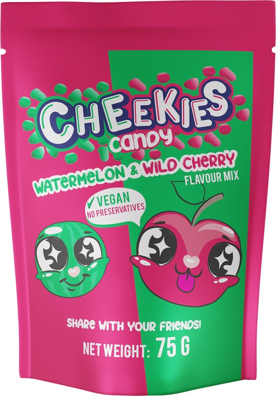 Cheekies Dragee Watermelon-Sour Cherry Mix 23x75gr | bol