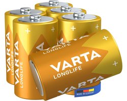 Varta batterij alkaline, mono, D, LR20, 1.5V long life, folieverpakking (6-pack)