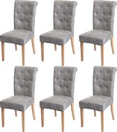 Set van 6 eetkamerstoelen Chesterfield II, stoel keukenstoel, klinknagels ~ stof/textiel lichtgrijs, lichte poten