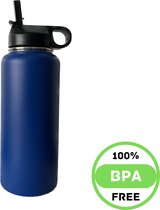 Waterfles Blauw - 1 Liter - Drinkfles - Waterfles met rietje - Drinkfles met Rietje - RVS Drinkfles - Drinkfles met rietje volwassenen - Waterfles met drinktuit
