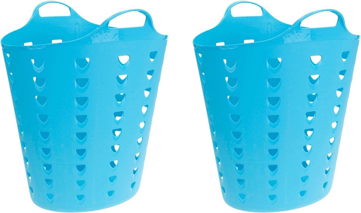 Goedkoopste Excellent Houseware Flexibele wasmand - Set van 2x stuks - blauw - 60 liter - kunststof - 47 x 50 cm