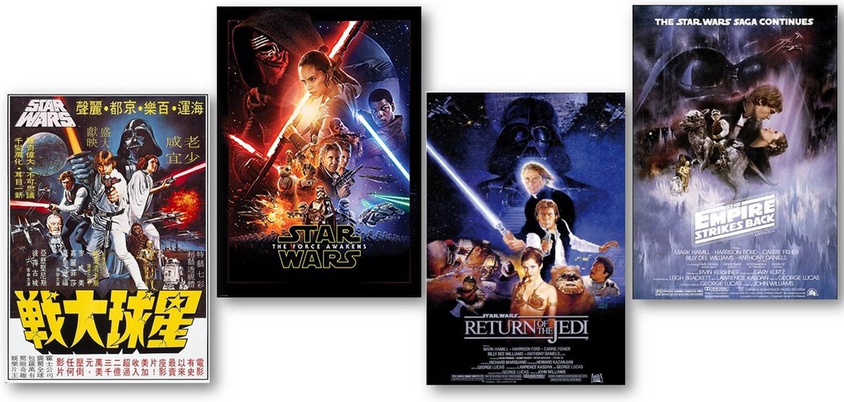Posterpoint Star Wars posters - set van 4 verschillende posters - Darth Vader - Yoda - Formaat 61x91,5 cm Multi