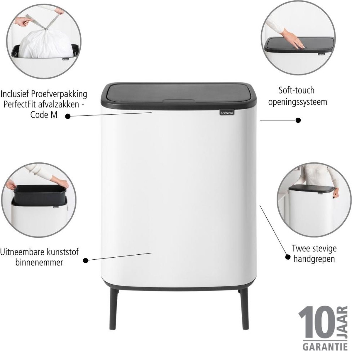 Poubelle de cuisine bo touch bin hi 60l 130205 Couleur blanc Brabantia