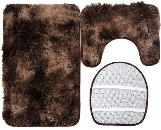 Badkamer Tapijt Set 3 Stks Zachte Absorberende Antislip Badmat, U-vormige Contour Rug & Toilet Deksel Cover Wasbaar, Bruin