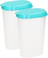 PlasticForte Waterkan/sapkan - 2x - transparant/aqua - deksel - 1.6L - kunststof