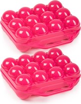 Plasticforte Eierdoos - 2x - koelkast organizer eierhouder - 12 eieren - roze - kunststof - 20 x 19 cm