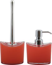 MSV Toiletborstel in houder/zeeppompje - badkamer set Aveiro - kunststof - rood