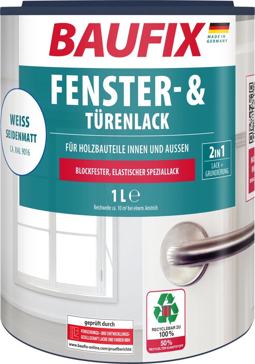 BAUFIX Kozijnen- en Deurenlak zijdemat wit 1 Liter
