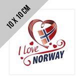 Stickers Noorwegen | 10 x 10 cm | "I Love Norway" | Noorse vlag | Norway | Norvège | Hart | Heart | Autosticker | 2 stuks
