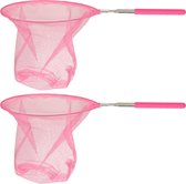 Ibergarden Schepnet/visnet/vlindernet - 2x - Uitschuifbaar - roze - van 38 cm tot 75 cm