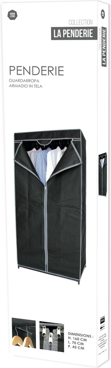 Urban Living Mobiele kledingkast met hang stang - opvouwbaar - grijs - 70 x 45 x 160 cm van Urban Living — afbeelding 2