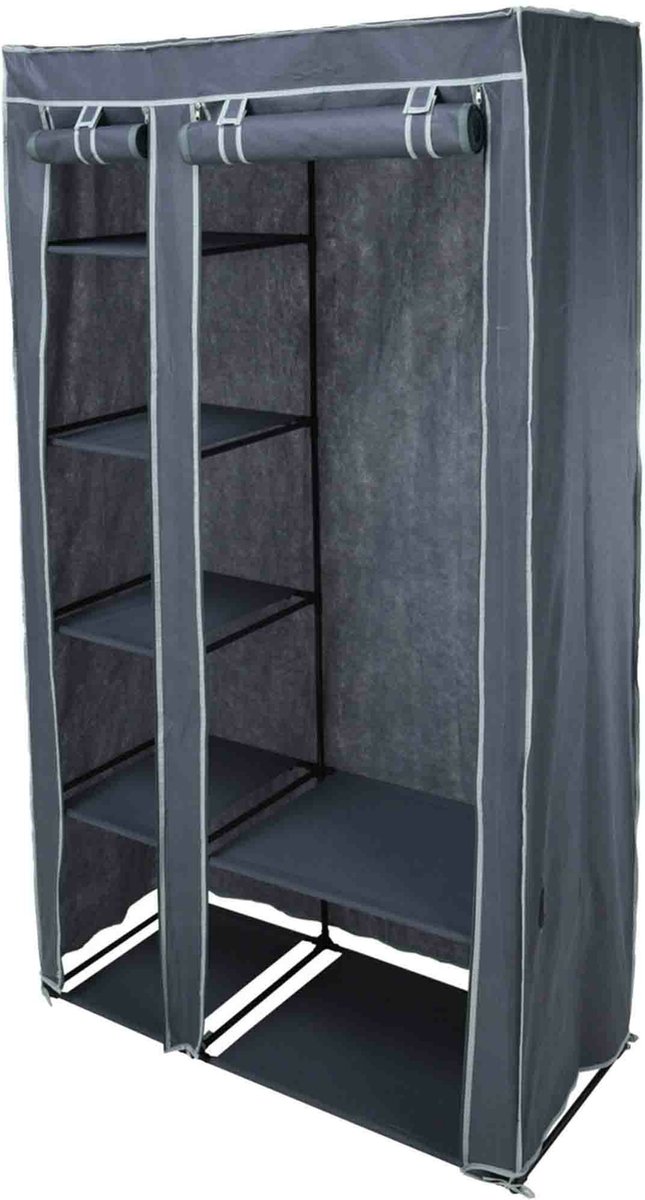 Mobiele kledingkast/garderobekast - incl 8x hangers - opvouwbaar - grijs - 174 cm van MOB — afbeelding 3