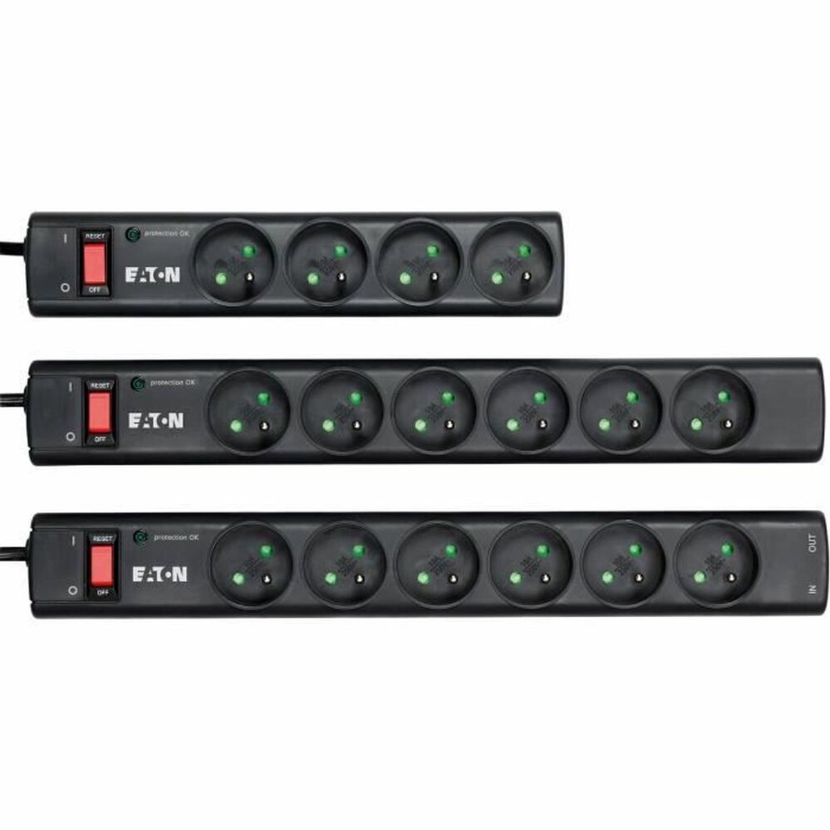 Steckdosenleiste/Uberspannungsschutz - Eaton Protection Strip 6 FR - PS6F - 6 franzosische Steckdosen - Schwarz