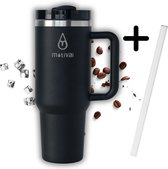 Tumbler Motivai® - Zwart - 30oz - Travel Cup - RVS Thermosbeker met Handvat en Rietje – Drinkbeker To Go - 0.9 Liter - Koffiebeker - Mug - Thermosbeker - Thermosfles - Thermoskan