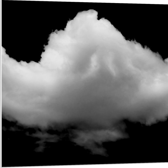 PVC Schuimplaat- Witte Donzige Wolk tegen Gitzwarte Lucht - 80x80 cm Foto op PVC Schuimplaat