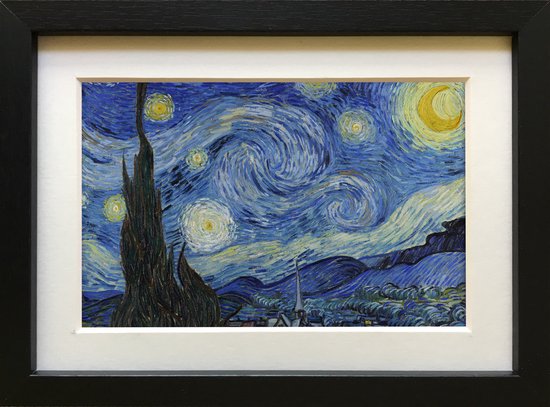 Nuit étoilée - Van Gogh - Nuit Starry - Art miniature - Encadré 20x15cm - Reproduction