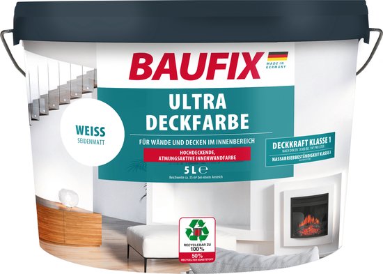 Peinture murale Ultra opaque BAUFIX blanche 5 litres