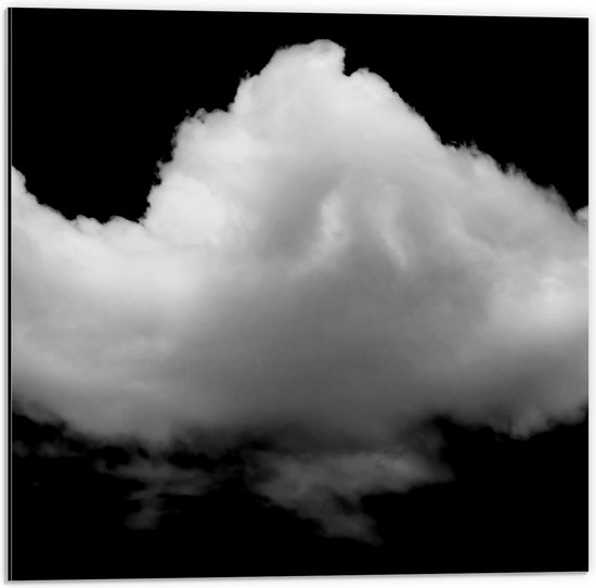 Dibond - Witte Donzige Wolk tegen Gitzwarte Lucht - 50x50 cm Foto op Aluminium (Met Ophangsysteem)