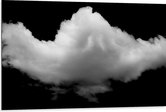 Dibond - Witte Donzige Wolk tegen Gitzwarte Lucht - 105x70 cm Foto op Aluminium (Met Ophangsysteem)