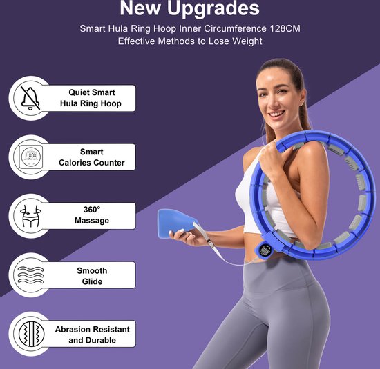 Smart Hula Hoop - Verstelbare Fitness Hoelahoep met Gewicht en Telfunctie - 70 tot 127 cm - Voor Volwassenen en Kinderen - Blauw - Smart Hula Hoop