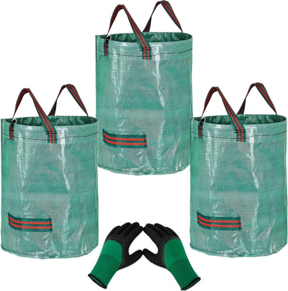 Goedkoopste 3Pcs 272L Heavy Duty Grote Tuin Afval Zakken (H76cm, D67cm) &1 Tuinieren Handschoenen, Vuilniszakken Tuin Vuilniszak Herbruikbare Tuin Afvalzakken, Gras Snijzakken Bladzakken Tuinieren Zakken Zakken met Handgrepen
