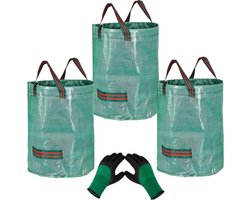 foto van 3Pcs 272L Heavy Duty Grote Tuin Afval Zakken (H76cm, D67cm) &1 Tuinieren Handschoenen, Vuilniszakken Tuin Vuilniszak Herbruikbare Tuin Afvalzakken, Gras Snijzakken Bladzakken Tuinieren Zakken Zakken met Handgrepen