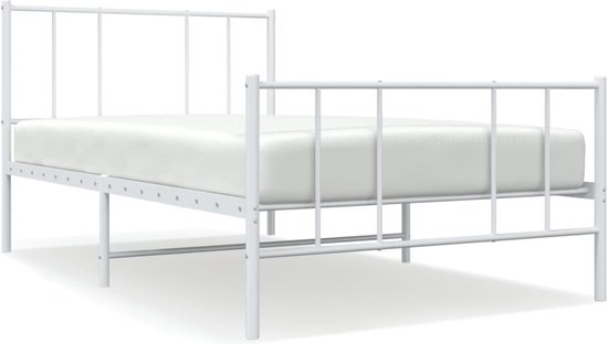 vidaXL Bedframe met hoofd- en voeteneinde metaal wit 90x200 cm