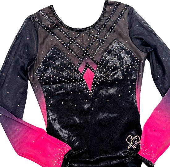 Sparkle&Dream Turnpakje Daantje Zwart Roze - Maat INT 110/116 - Gympakje voor Turnen, Acro, Trampoline en Gymnastiek